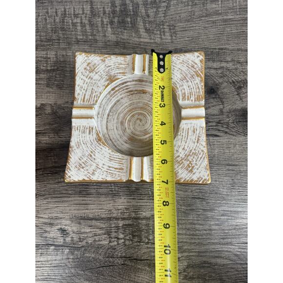 Vintage Royal Haeger Ashtray Square Gold Tweed White Swirl MCM Retro Atomic 7” - Picture 9 of 11